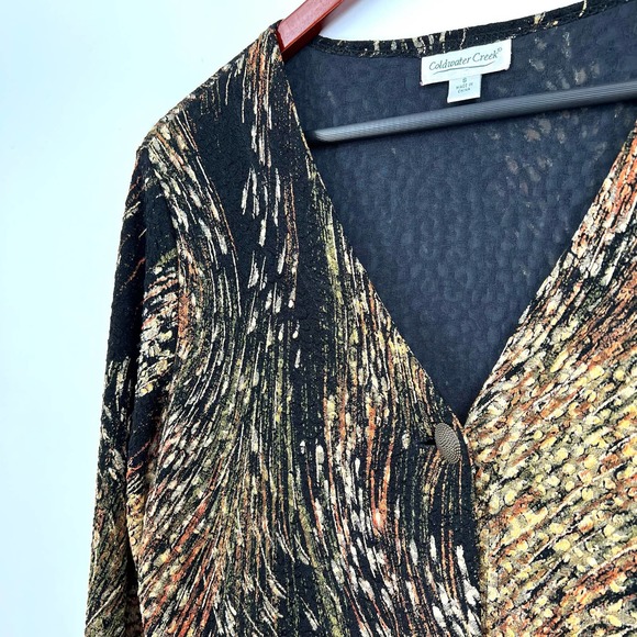 Coldwater Creek Womens Size Small Metallic Gold Long Sleeve Blouse Shirt Top - Picture 3 of 9